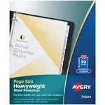 Avery Non-Glare Page-Size Sheet Protectors, Pre-Punched For Use With Tab Dividers, Top Load, 50 Document Protectors (74204)