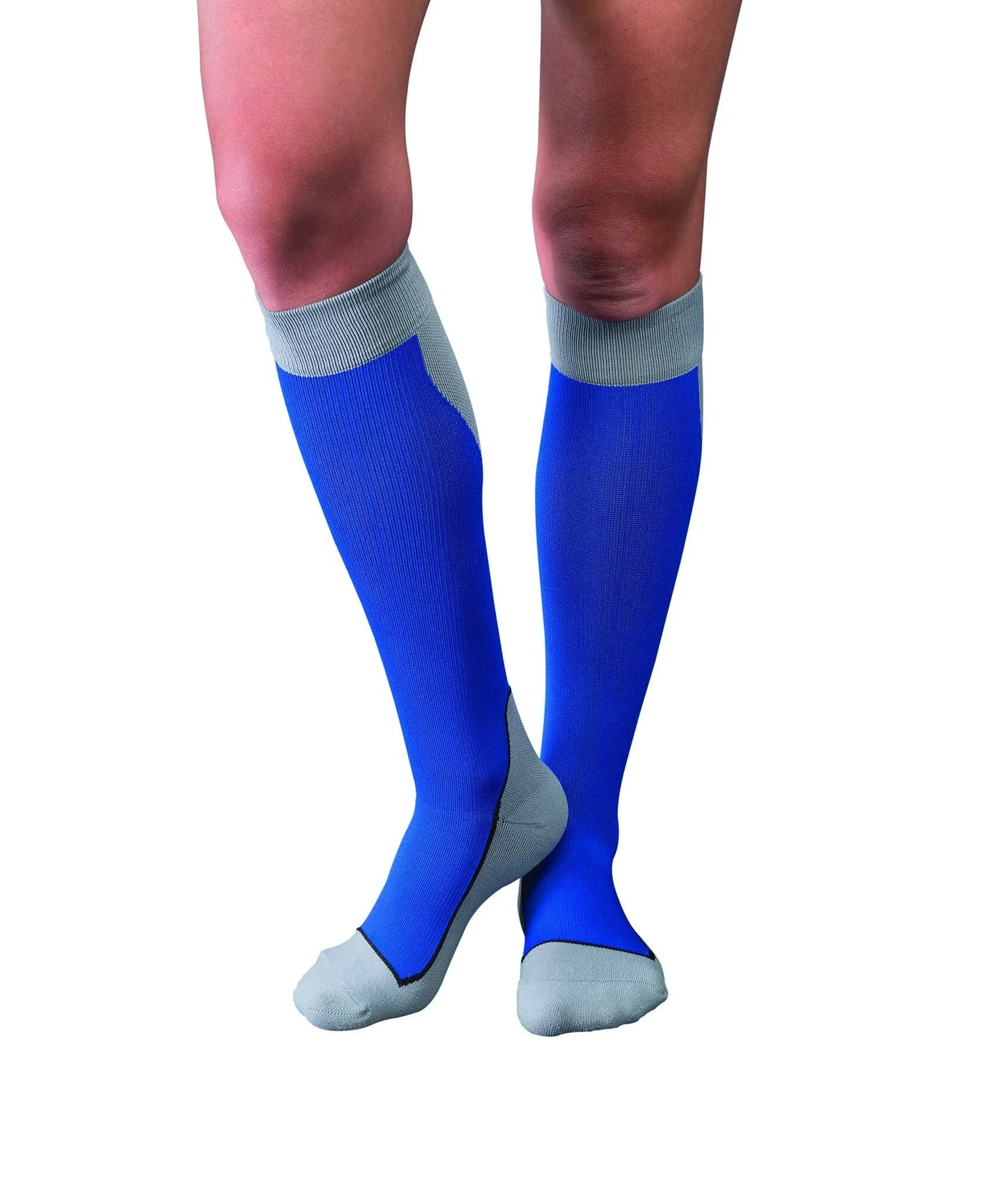 Jobst Sport Knee High 20-30 mmHg Compression Socks, Royal Blue/Grey, Small