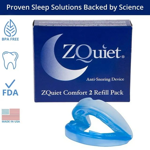 Zquiet, Anti-Snoring Mouthpiece, Comfort Size #2, Single Refill,Blue Made in USA