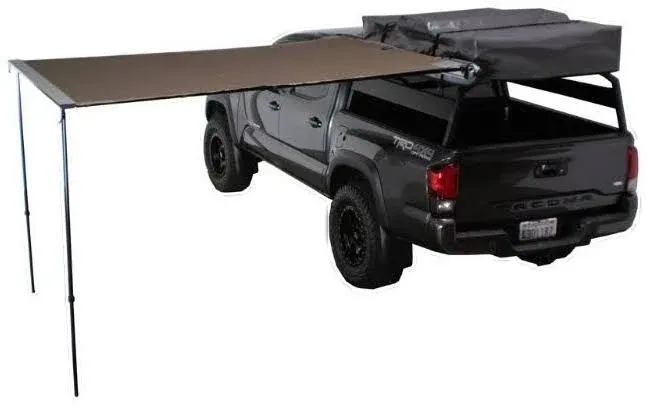 Overland Vehicle Systems HD Nomadic 2.0-6.5' Awning - 280G Poly Cotton Rip Stop Grey Body, Green Trim & 1000G PVC Black Travel Cover - 53 Square Feet of Coverage - Universal Fitment