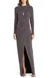 Cece Metallic Long Sleeve Gown In Stardust