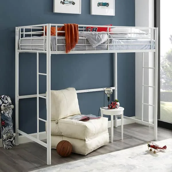 Walker Edison Premium Metal Junior Twin Loft Bed - White