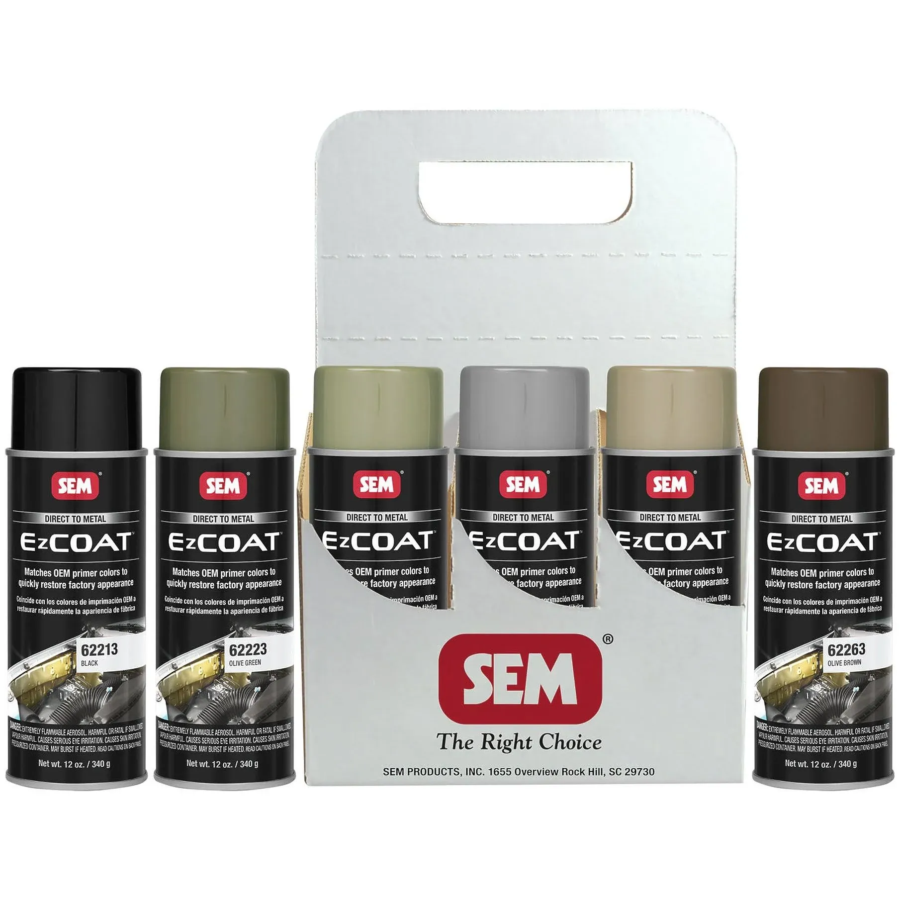 SEM 62209 Ez Coat Six Pack Assortment Black Gray Green More 12 oz Aerosols