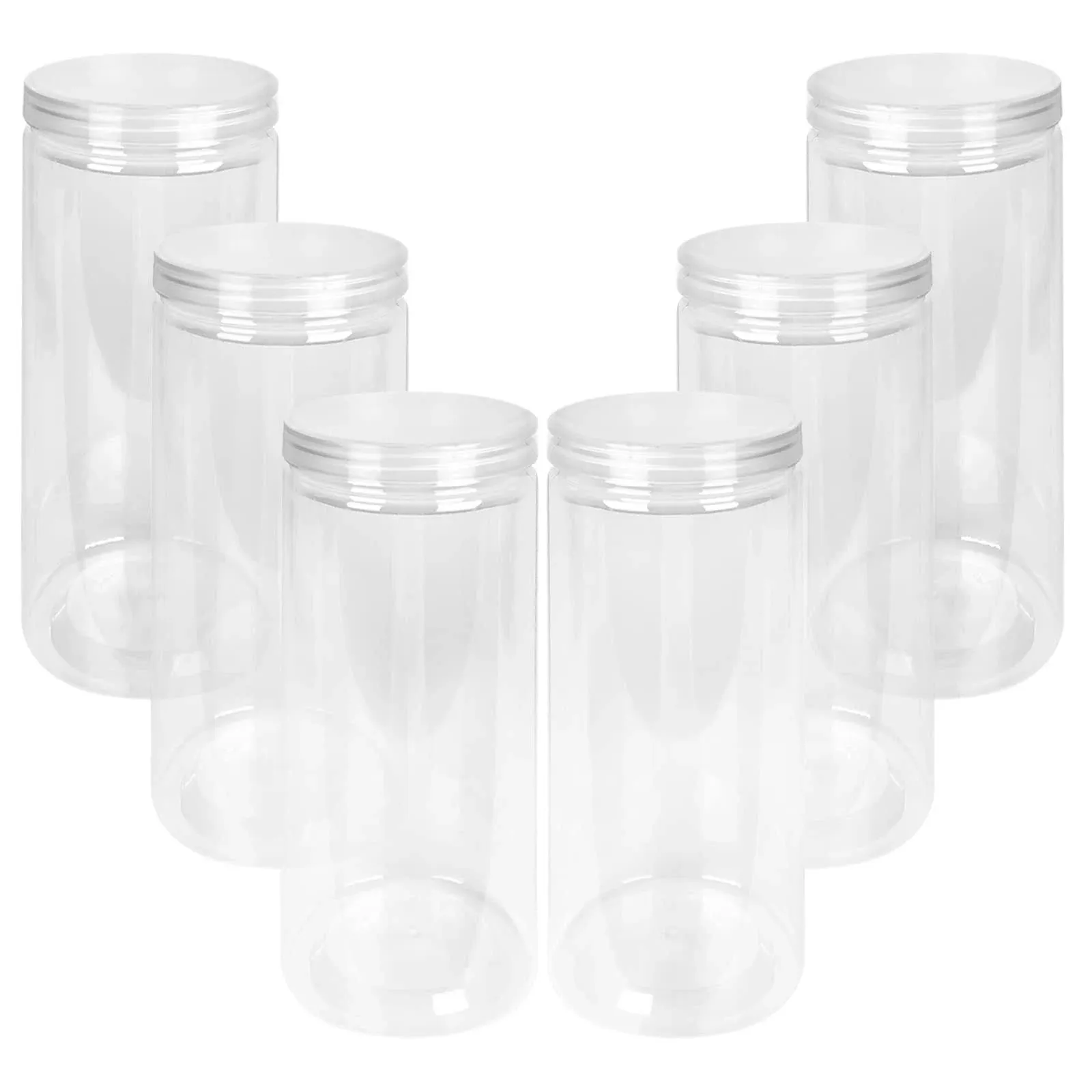 6 PCS Plastic Jars with Lid 48oz Clear PET Seal Jar Round Wide Opening Storag...