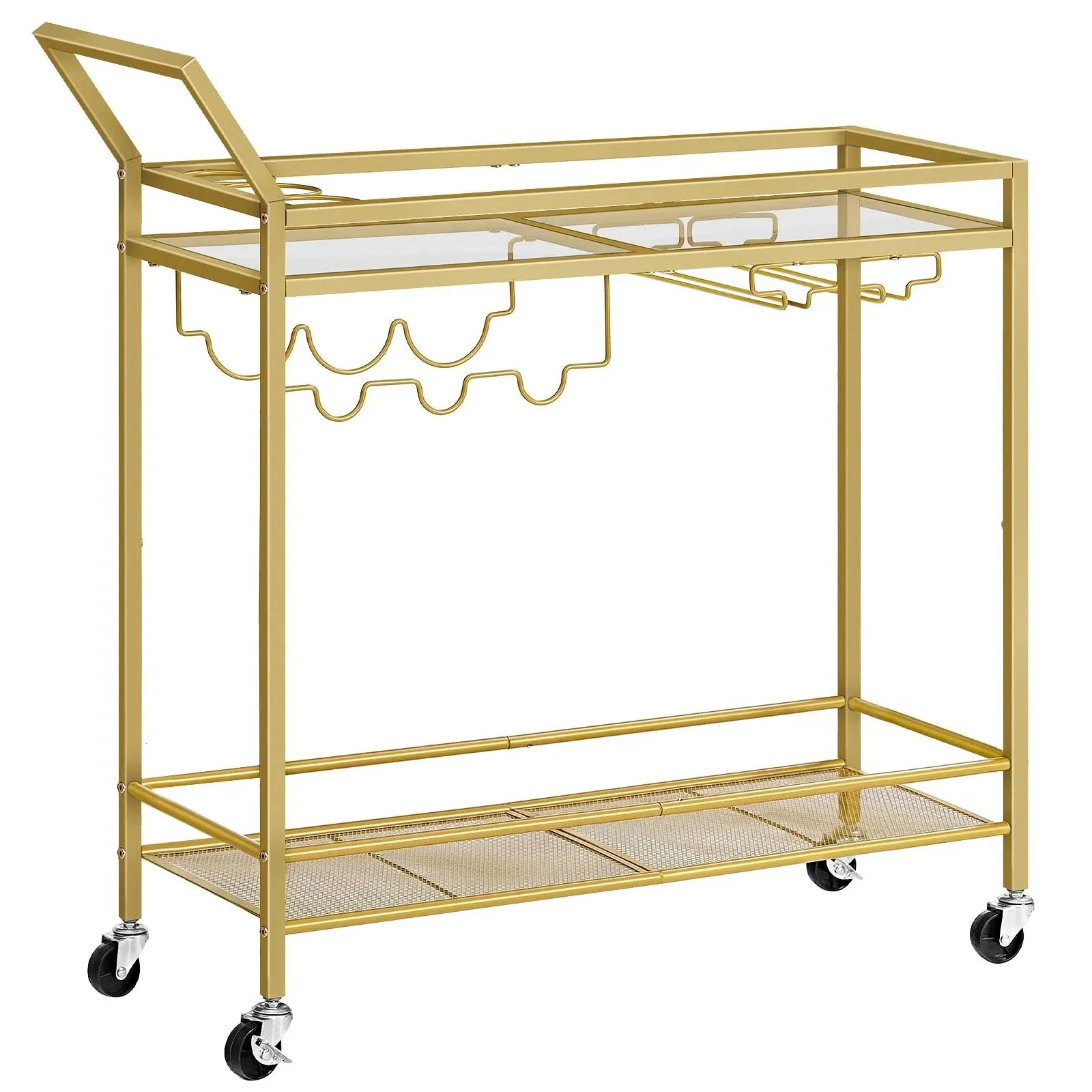 HOOBRO Drinks Trolley Gold, Bar Cart, Bar Trolley, Kitchen Trolley on Wheels ...