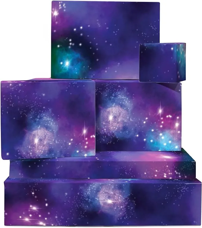 Central 23 - Space Wrapping Paper - 6 Sheets of Gift Wrap and Tags - Blue Purple Galaxy - Dreamy - Fun Birthday Wrapping Paper for Men Women Adult