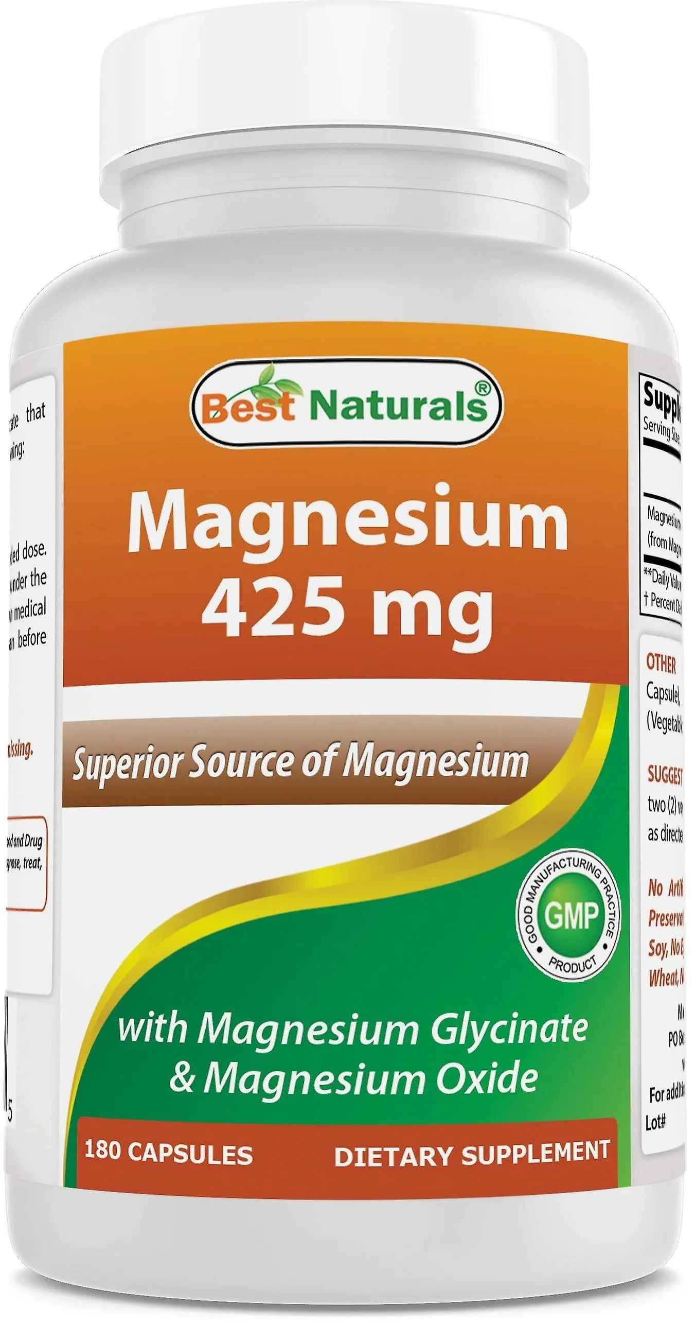 Best Naturals Magnesium 425 mg 180 Veggie Capsules - 180 Count (Pack of 1) 