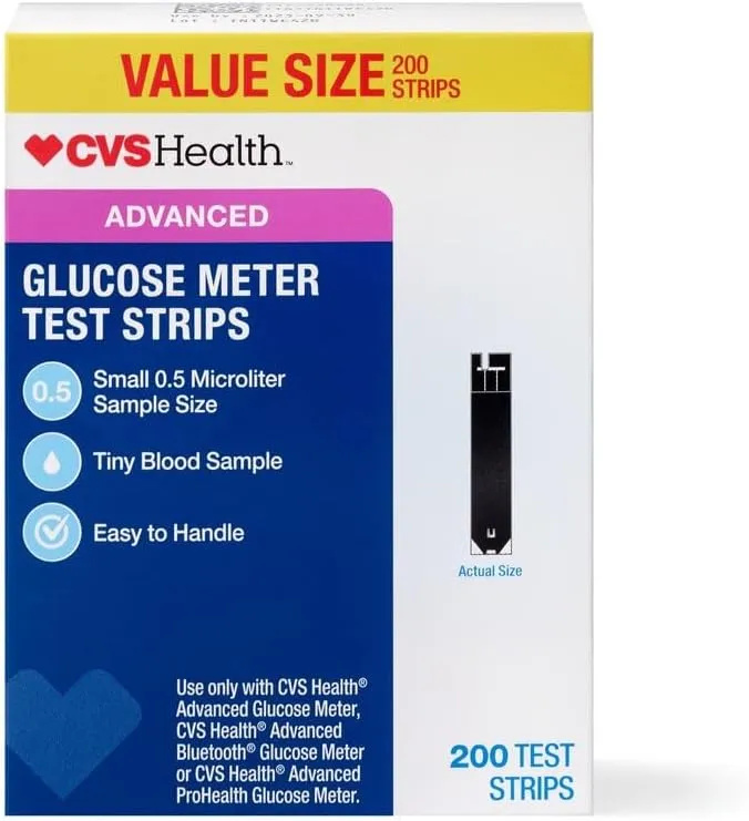 CVS Health Advanced Glucose Meter Test Strips, 200CT …