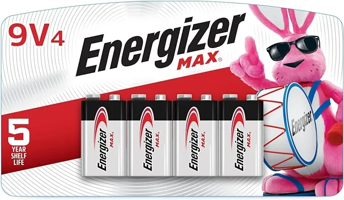 Energizer MAX 9V Batteries (4 Pack), 9 Volt Alkaline Batteries