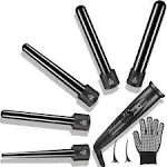 5-in-1 Curling Wand Set - Curling Iron Interchangeable Ceramic Barrels 0.35-1.25 inch - Fast Heating Hair Curler Kit with Protective Glove & 2 Clips