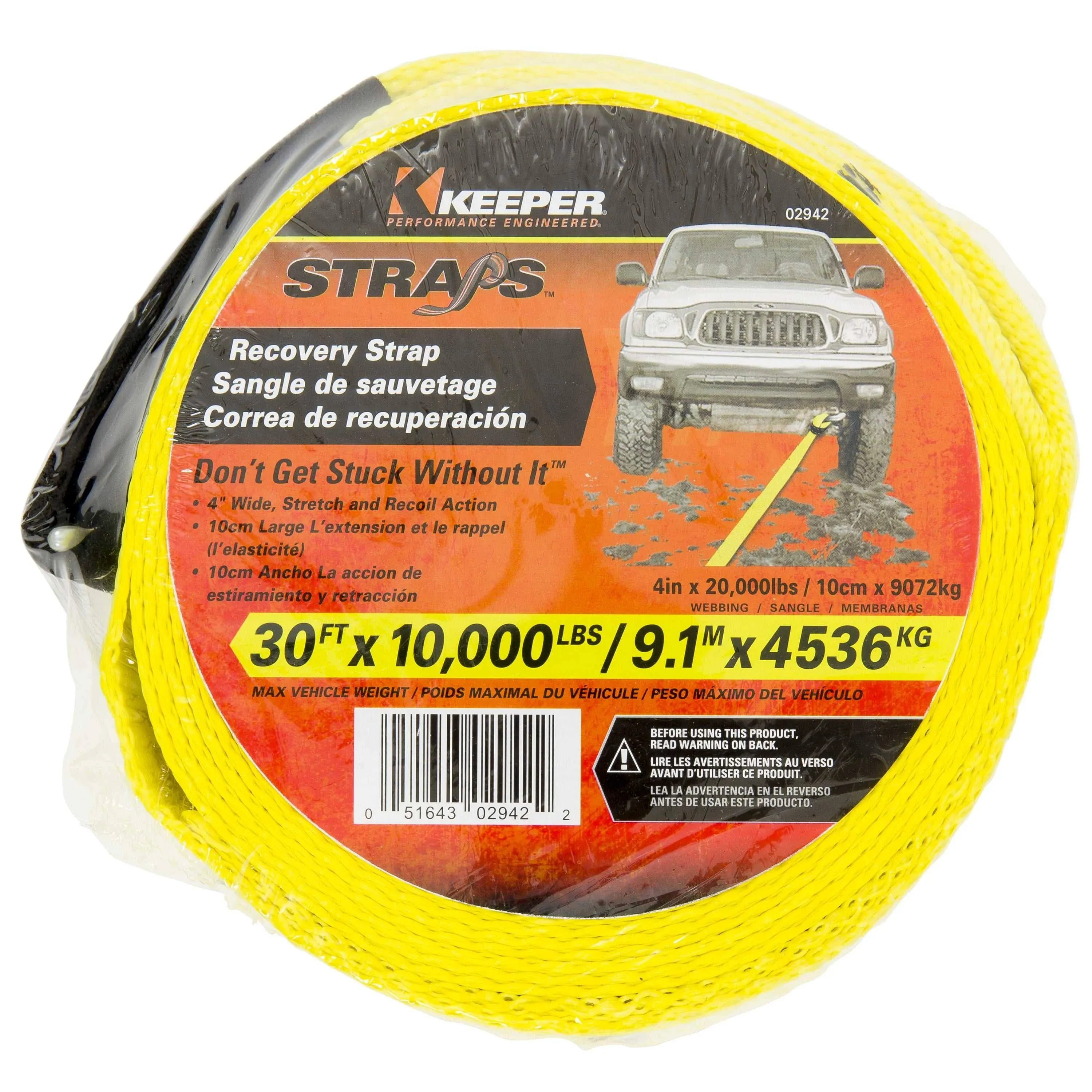 Keeper - 2942 - 4 in. W x 30 ft. L Yellow Vehicle Recovery Strap 10000 lb. - 1/Pack