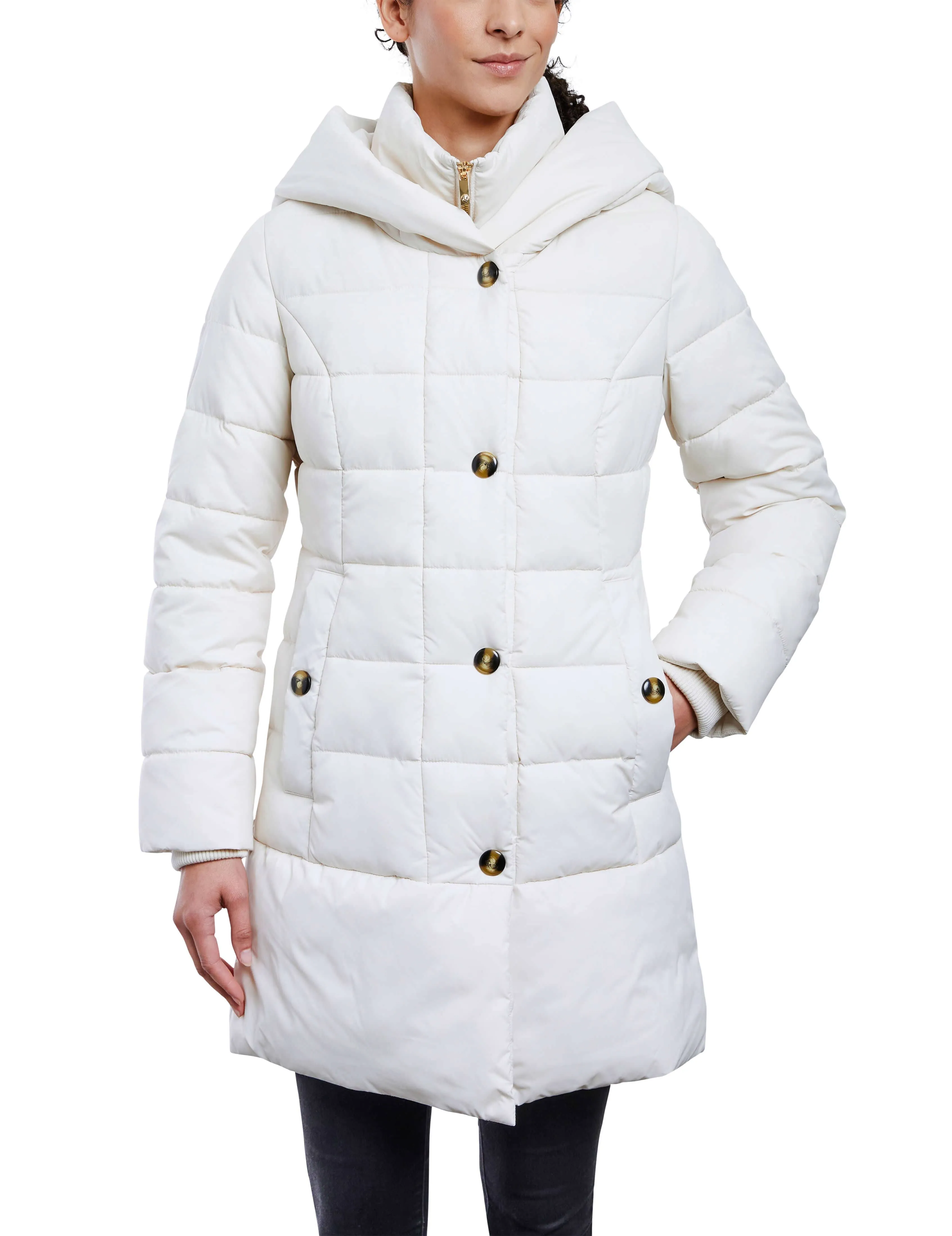 Anne Klein Women's Consider It Snap Front Puffer Jacket - Clearance in Unbleach ...