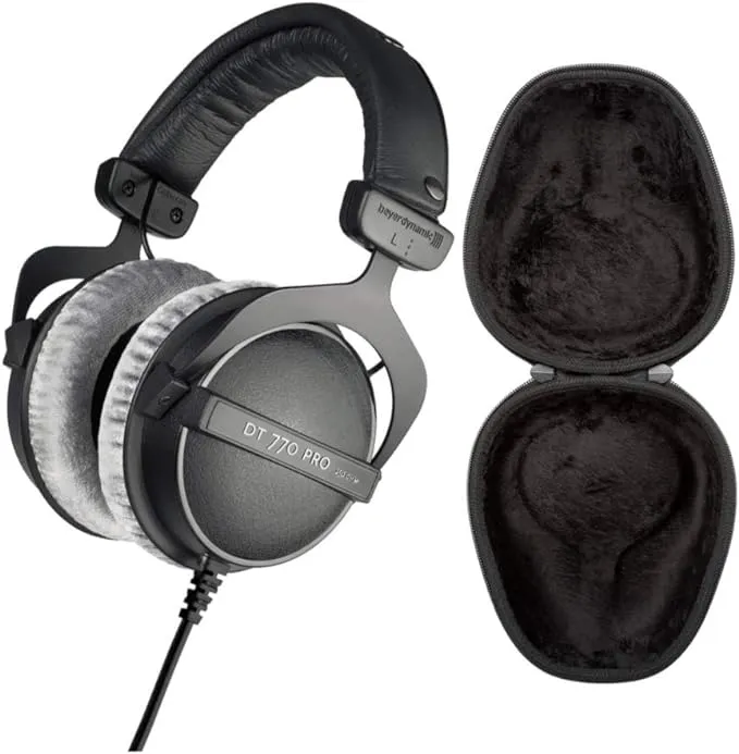 Beyerdynamic DT 770 Pro 80 Ohm Over-Ear Studio Headphones (Black) with Knox Gear Hard Shell Headphone Case Bundle (2 Items)