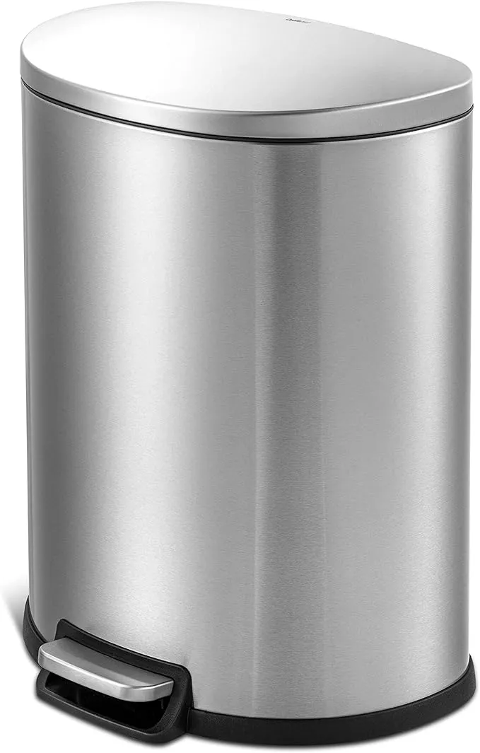 Qualiazero 13.2 Gallon Trash Can, D-Shape Step On Kitchen Trash Can, Black Stainless Steel