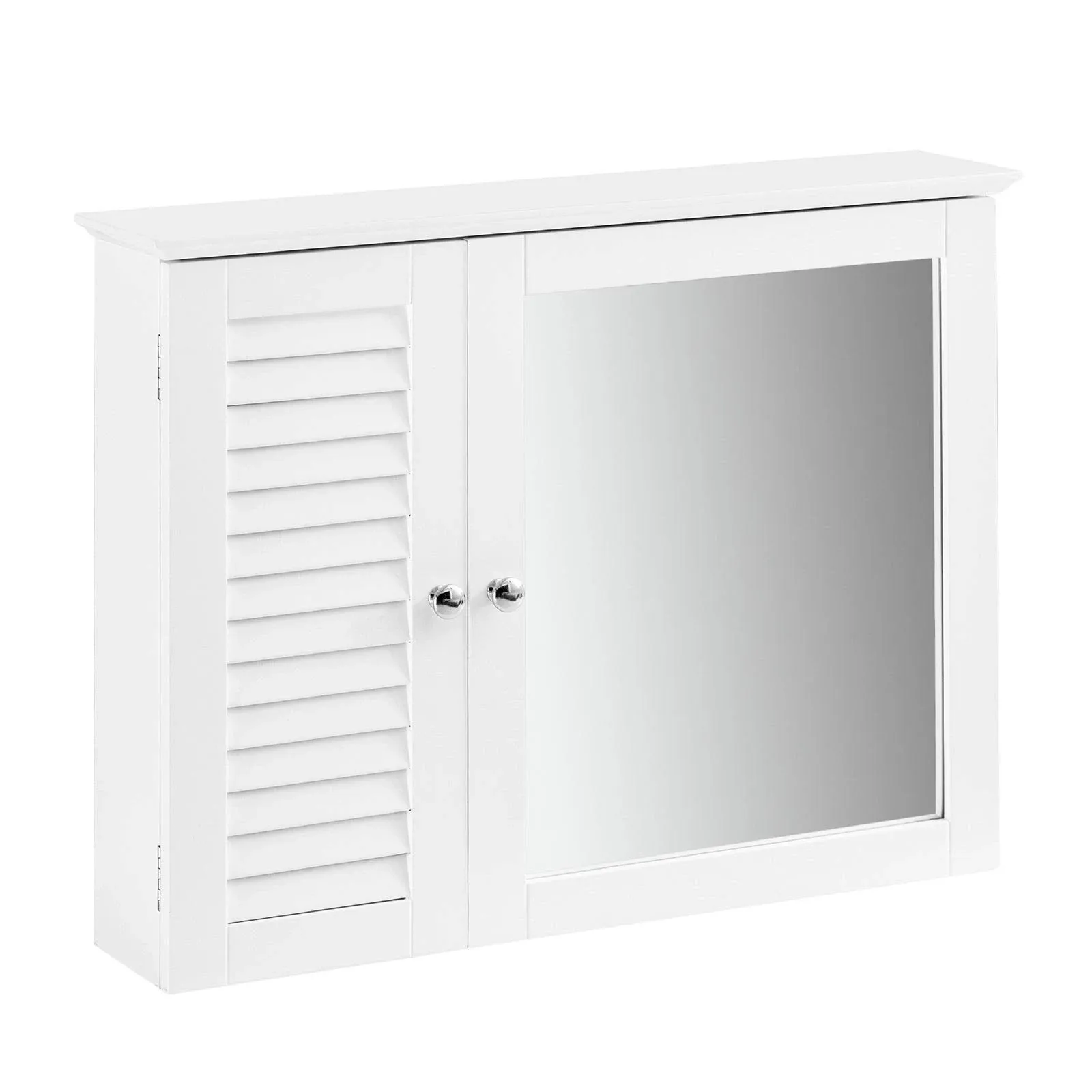 Haotian BZR55-W, White Mirror Cabinet, Bathroom Wall Cabinet with 2 Doors and Shelves, Storage Cabinet, Medicine Cabinet