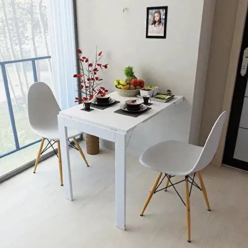 Aeumruch Wall Mounted Table Space Saver Fold Out Convertible Desk (White), 35 in ...