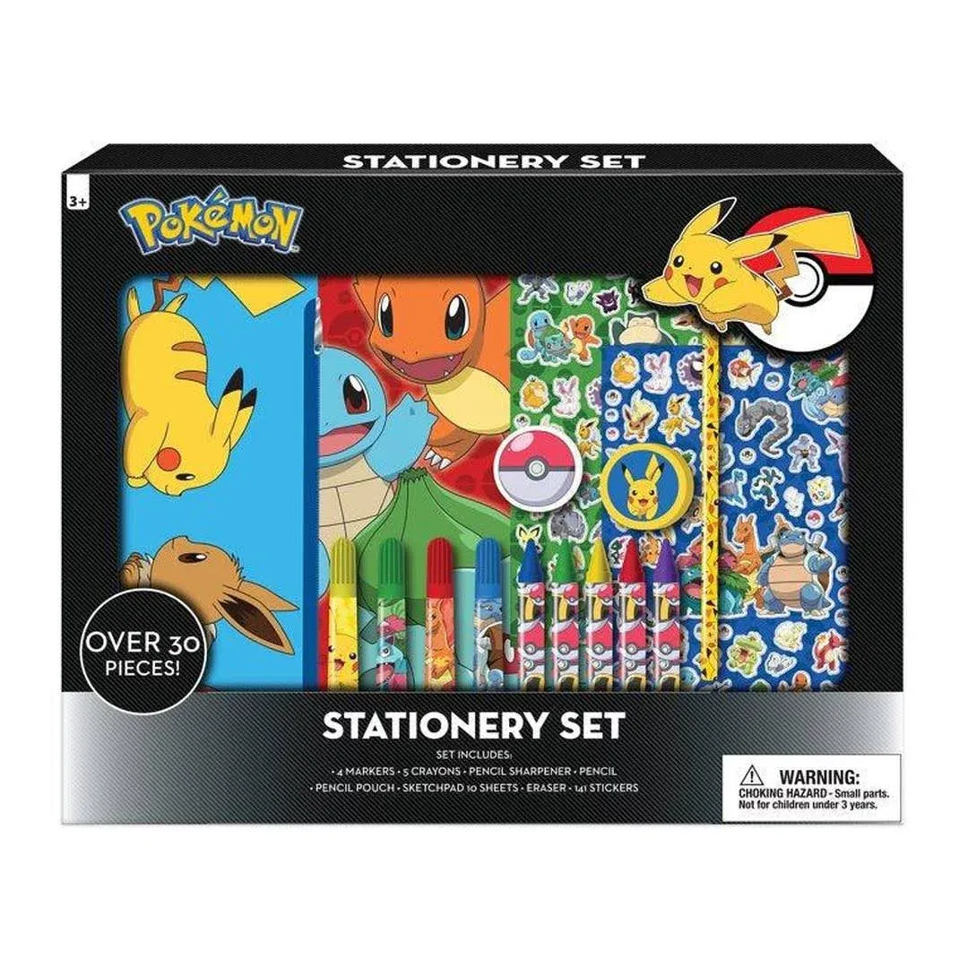 Pokemon Kids Coloring Art Set with Pencil Case Markers Crayons and Stickers 30 Piece Set