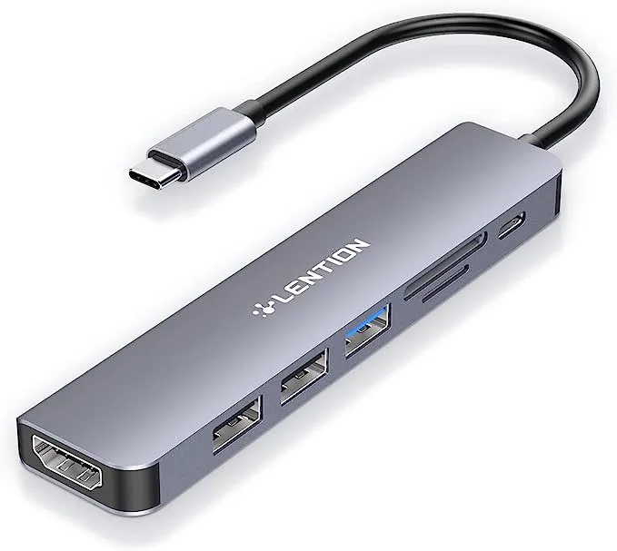 LENTION USB C Hub with 100W Charging, 4K HDMI, Dual Card Reader, USB 3.0 & 2.0 Compatible 2023-2016 MacBook Pro, New Mac Air/Surface, Chromebook, More, Stable Driver Adapter (CB-CE18, Space Gray)