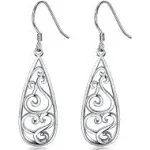 925 Sterling Silver Earrings, BoRuo Filigree Teardrop Earrings