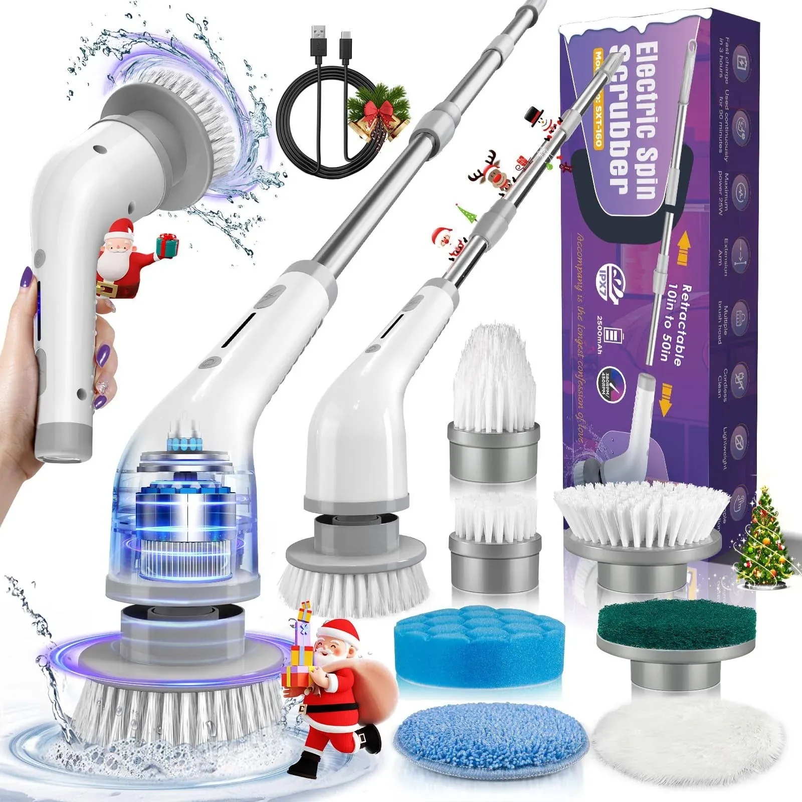 Electric Spin Scrubber, Cordless Shower Spin Scrubber with 7 Brush Heads ...