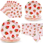 CENLBJ Strawberry Party Tableware Set,Strawberry Birthday Party decoration,Summer Fruit Party Supplies Paper Plates Napkins Tablecloth