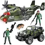 JOYIN Military Vehicle Toy Set of Friction Powered Transport Airplane and Military Truck with Light and Sound Sirens and Soldier Army Men Action Figures for Kids