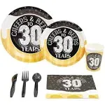 Sparkle and Bash 168-Piece Cheers and Beers to 30 Years Party Decorations, 30th Birthday Plates, Napkins, Cups, Cutlery Set (Serves 24)