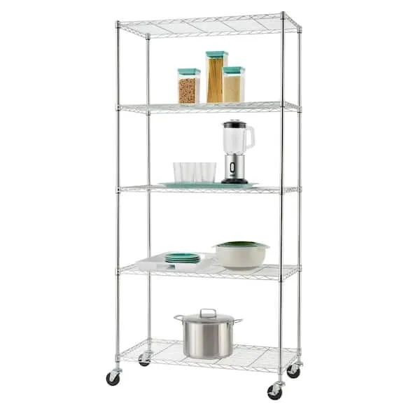 Basics Ecostorage 5-Tier Wire Shelving Rack with NSF Includes Wheels