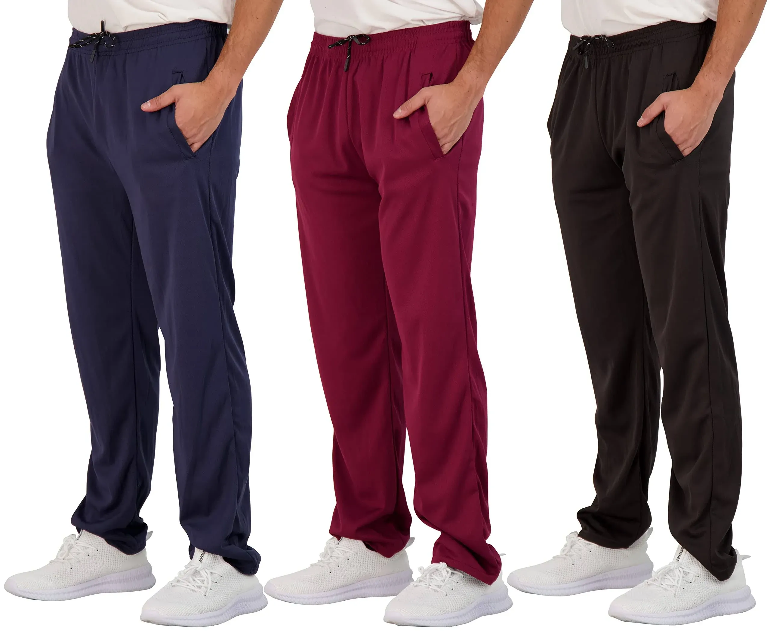 Real Essentials 3 Pack: Men's Mesh Athletic Gym Workout Lounge Open Bottom Sweatpants with Pockets (Available In Big & Tall)