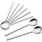 IQCWOOD Spoons, 8 Pieces Stainless Steel Korean Spoons,8.5 Inch Soup Spoons, Korean Spoon with Long Handles, Rice Spoon, Asian Soup Spoon for Home, Kitchen, or Restaurant