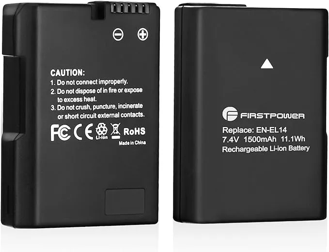 FirstPower EN-EL14 EN-EL14a Batteries for Nikon D3500 D3400 D3300 D3200 D3100 D5600 D5500 D5300 D5200 D5100 DF Coolpix P7000 P7100 P7700 P7800 (2-Pack, 1500mAh)