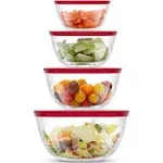 JoyJolt Kitchen Mixing Bowls - 8pc Glass Bowls with Lids Set – Neat Nesting Bowls in 4 Sizes - Red