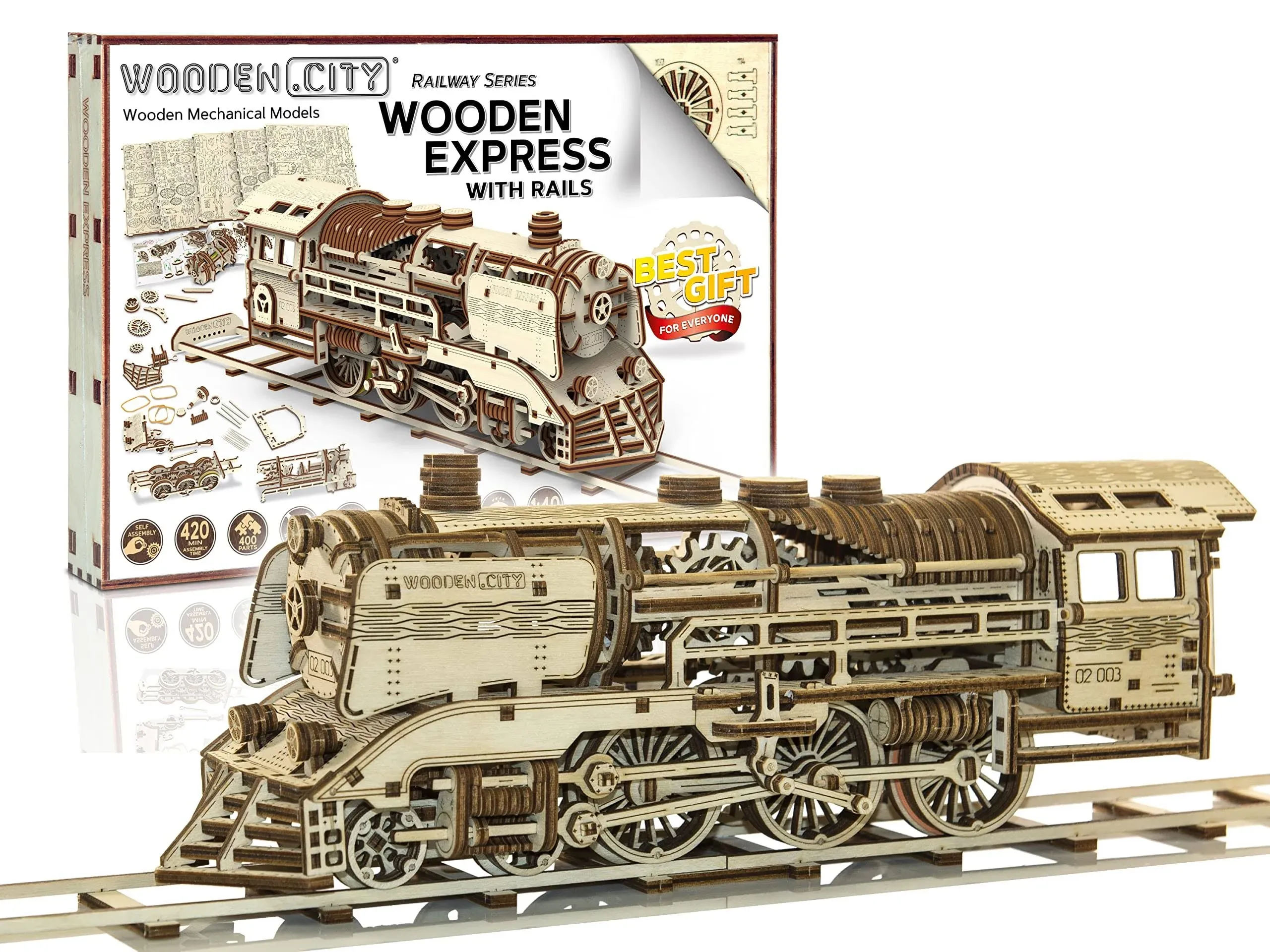 3D Wooden Train Model Kit for Adults – Elegant Laser Cut Mechanical Pu