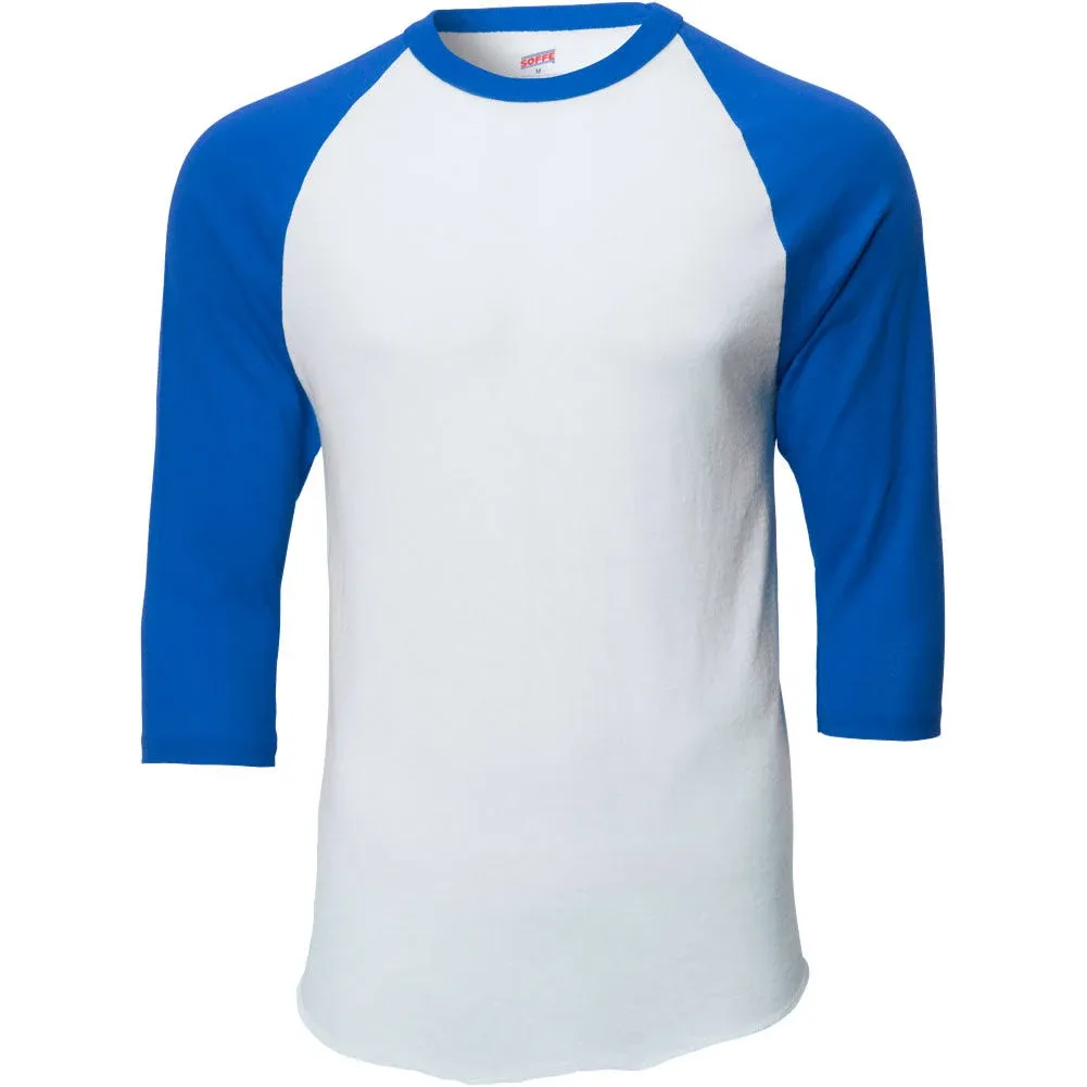 Soffe Men's 3/4 Sleeve Baseball Jersey, White/Royal, M