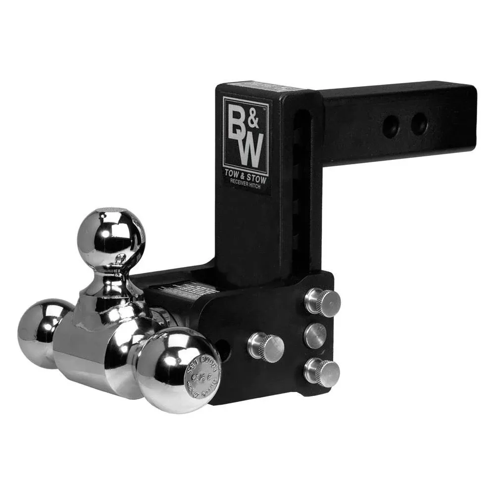 B&W Trailer Hitches Tow & Stow Adjustable Trailer Hitch Ball Mount - Fits 2" Receiver, Dual Ball (2" x 2-5/16"), 5" Drop, 10,000 GTW - TS10037B