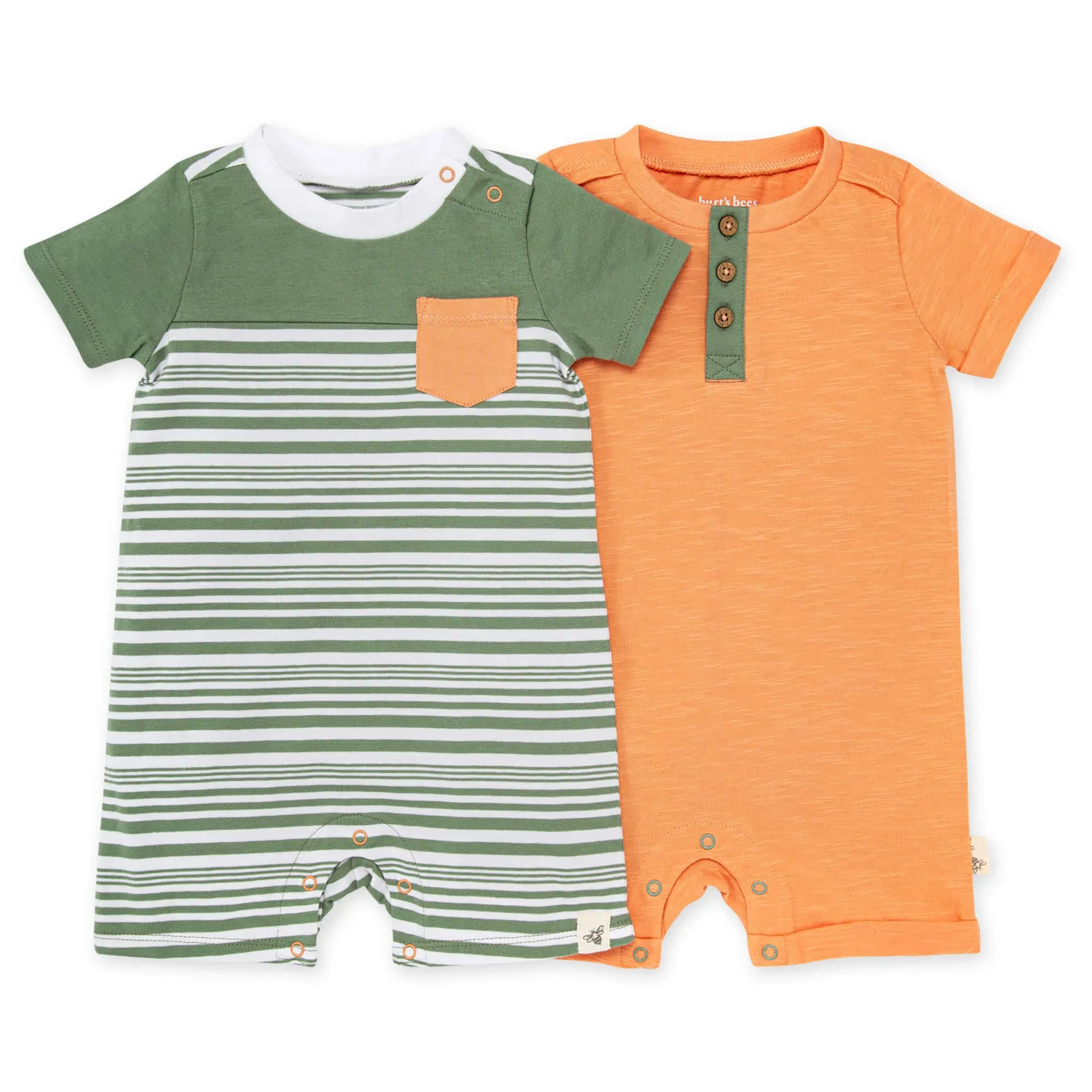 Burt's Bees Baby - Organic Cotton Stripe Boy Romper Set 2 Pack Size 24 Months