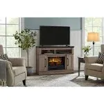 Plainfield 48 in. Freestanding Electric Fireplace TV Stand in Medium Brown Ash with Charcoal Top