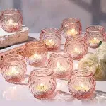 Pink Votive Candle Holders Set of 24- Round Glass Candle Holders Bulk for Fla...