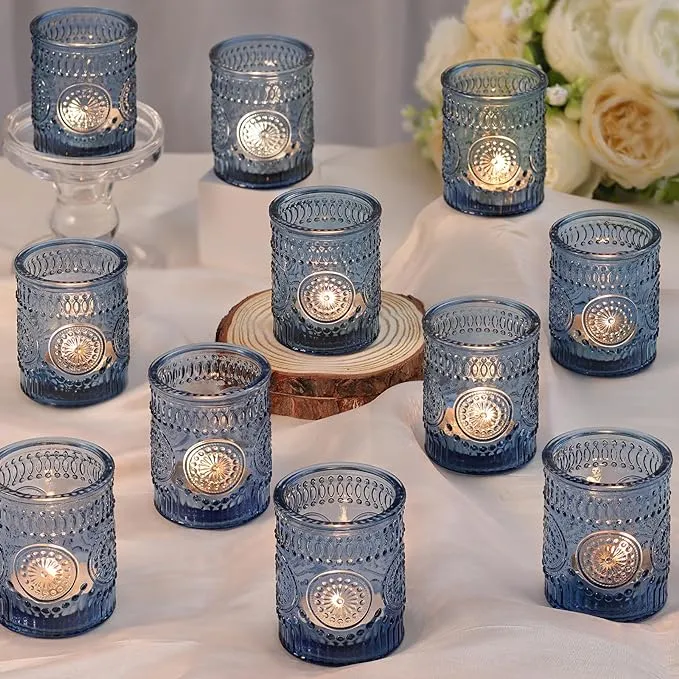 36 Pcs Blue Candle Holders Bulk- Blue Votive Candle Holders, Fall, Assorted Glas