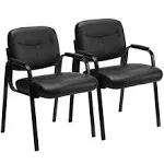 Sweetcrispy Waiting Room Chairs No Wheels Set of 2, Leather Stationary Office Reception Guest Chair with Padded Arms for Elderly Desk Conference