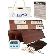 Rummy Cube Game Set, 106 Rummy Tiles Game,Classic Wooden Rummy Game,with 4 Wooden Racks, Portable Canvas Bag, 1 Timer, 1 Velvet Storage Bag, Suitable for 2-4 Players