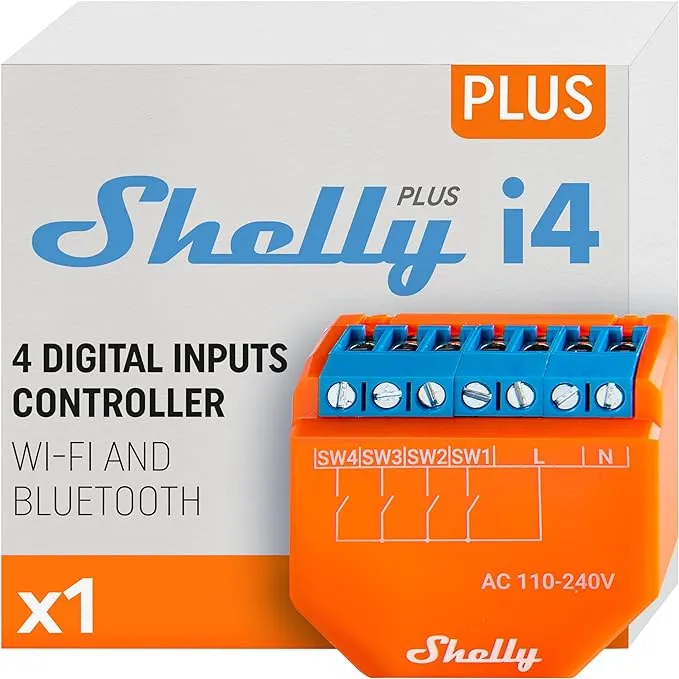 Shelly Plus i4 | WiFi & Bluetooth Smart 4-Digital inputs Controller of Shelly Relays | Home Automation | Compatible with Alexa & Google Home | iOS Android App | No Hub | Remote Control | Multi-Click