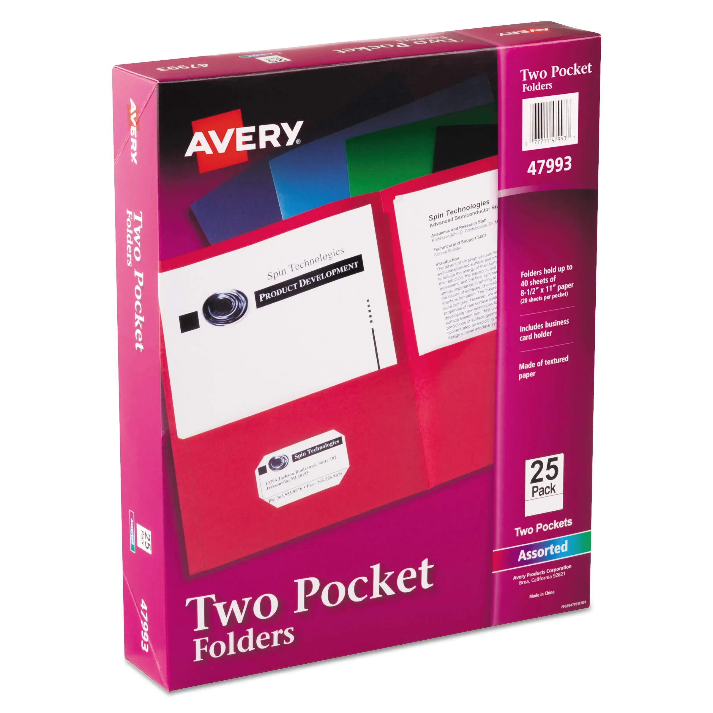 Two-Pocket Folder, 40-Sheet Capacity, 11 x 8.5, Assorted Colors, 25/Box