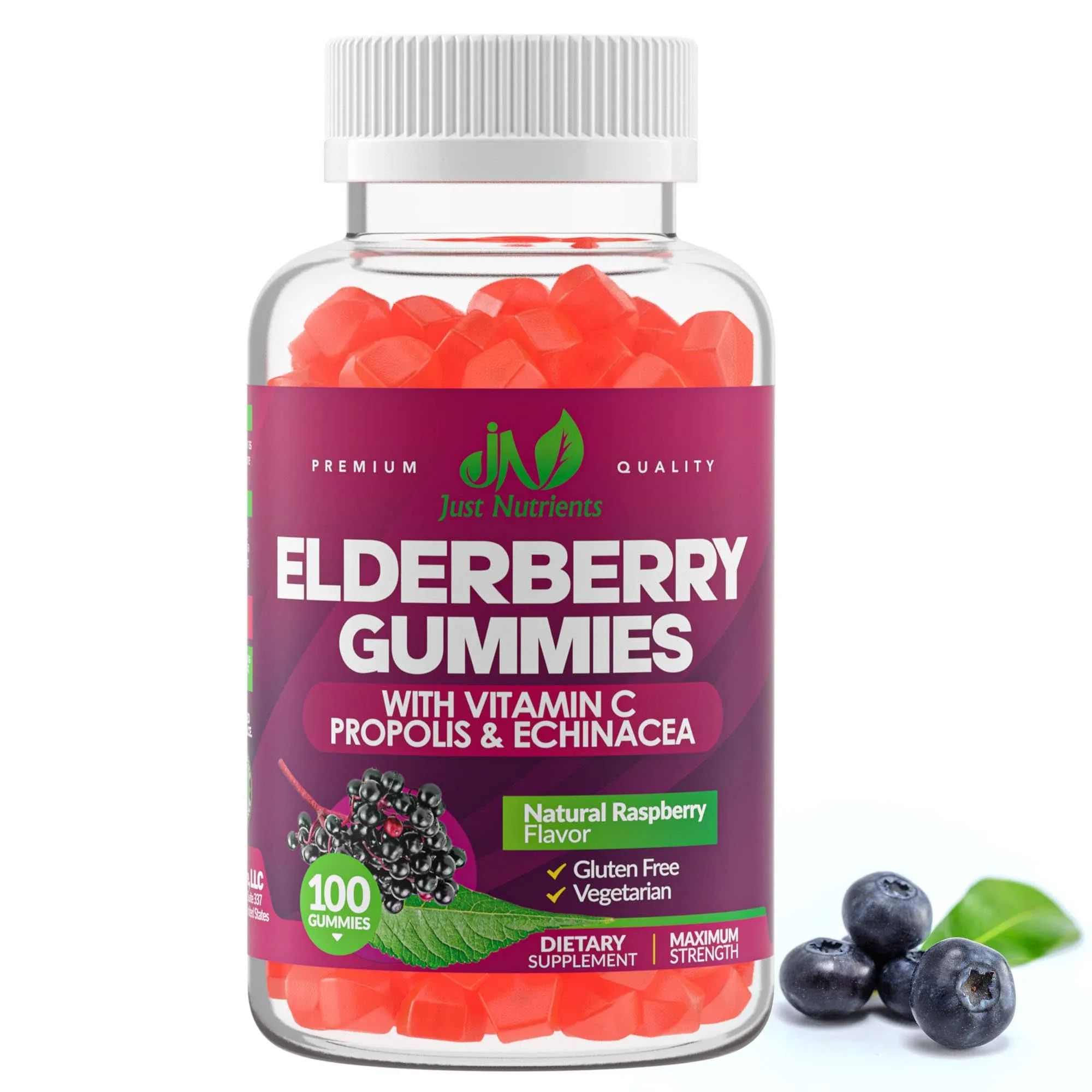 Elderberry Sambucus Gummies with Vitamin C, Echinacea, Propolis (100 Count) Immune Support for Adults & Kids Extra Strength, Great Tasting Raspber