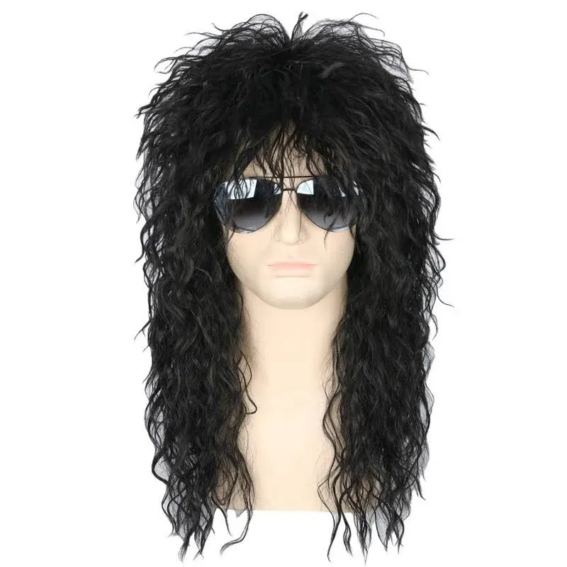 Topcosplay 80s Wigs Halloween Costumes Male Wig Punk Heavy Metal Mullet Wig Black ...