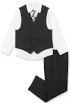 Van Heusen Boys 4-Piece Formal Suit Set, Vest, Pants, Collared Dress Shirt, and Tie, BlackRed Stripe