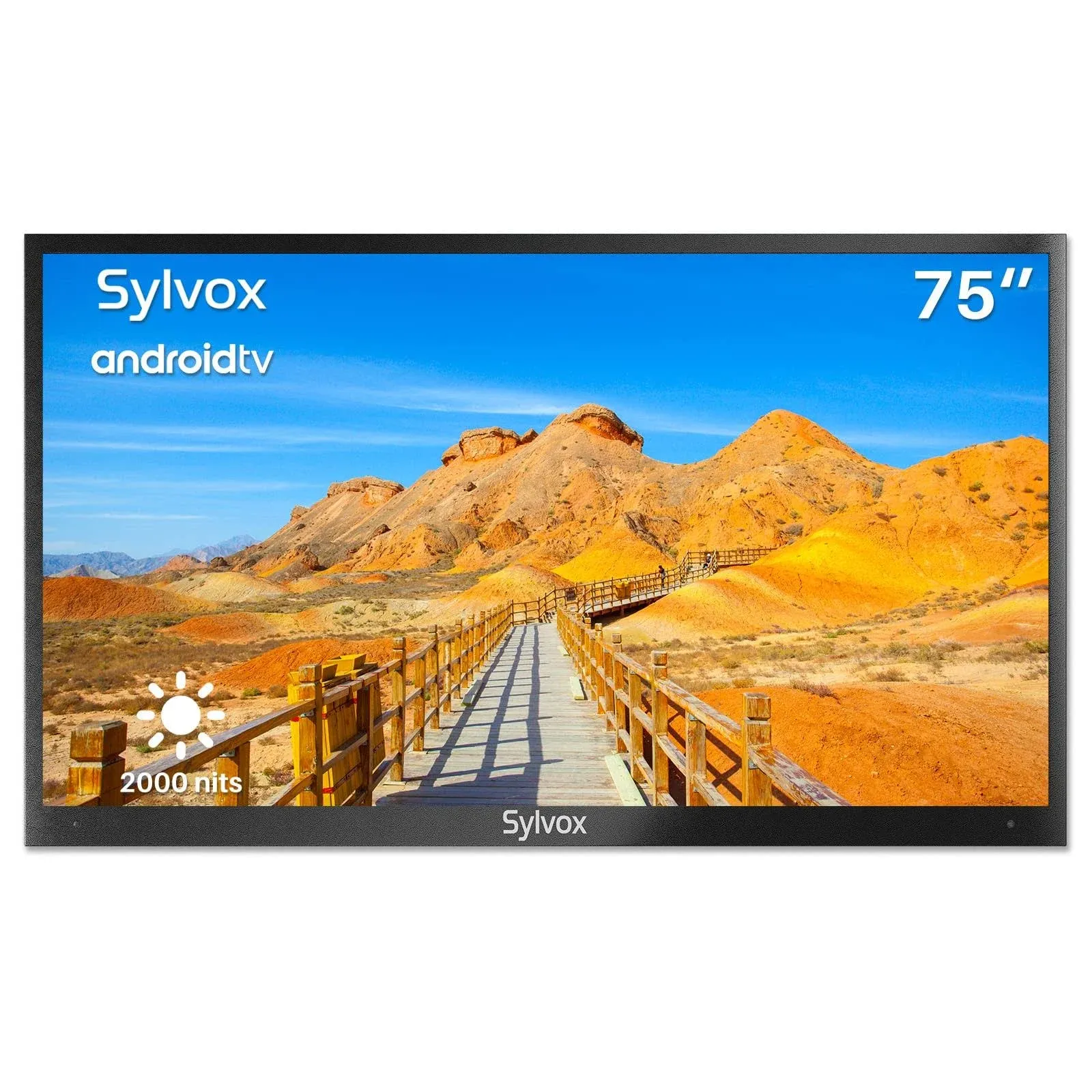 Sylvox 75 inch Full Sun Outdoor TV Android Smart Outdoor TV 2000 nits 4K UHD IP55 ...