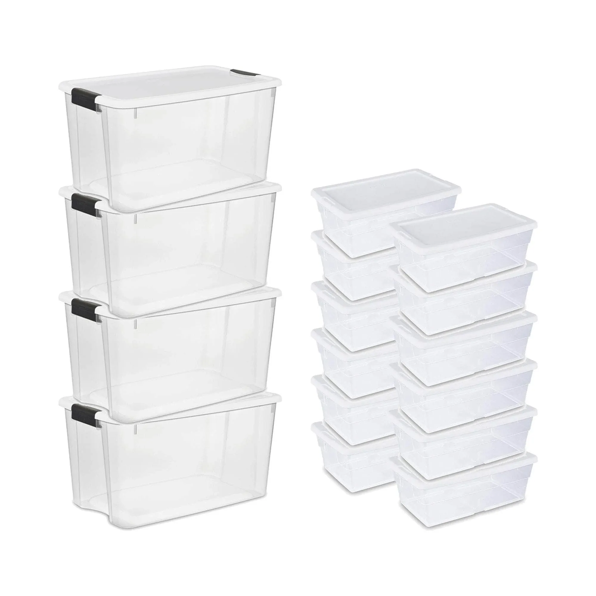 Sterilite 70 Quart Ultra Storage Container Box (4 Pack) & 6 Quart Tote (12 Pack)