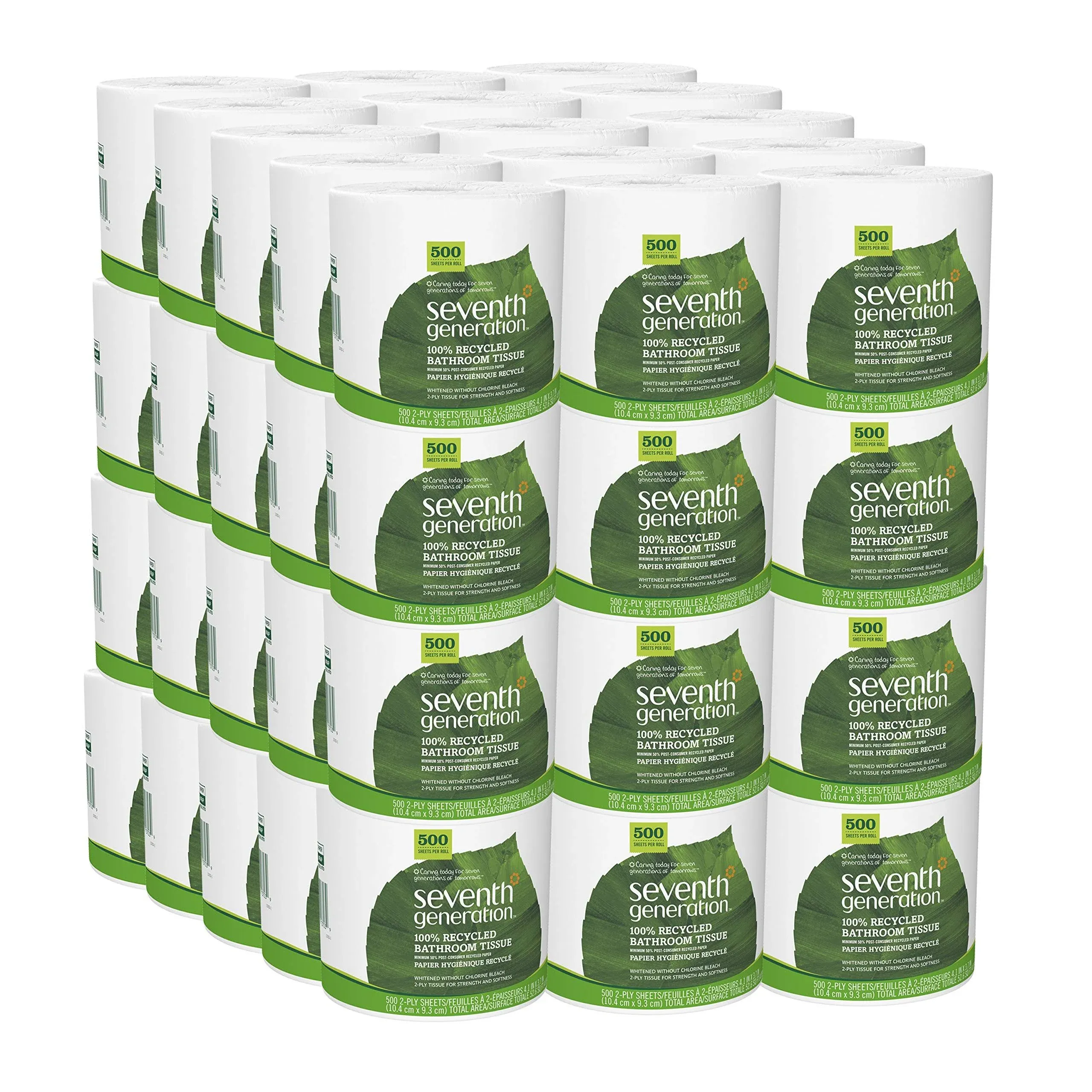 Seventh Generation 100% Recycled Bathroom Tissue, Septic Safe, Individually Wrapped Rolls, 2-ply, White, 500 Sheets/jumbo Roll, 60/carton