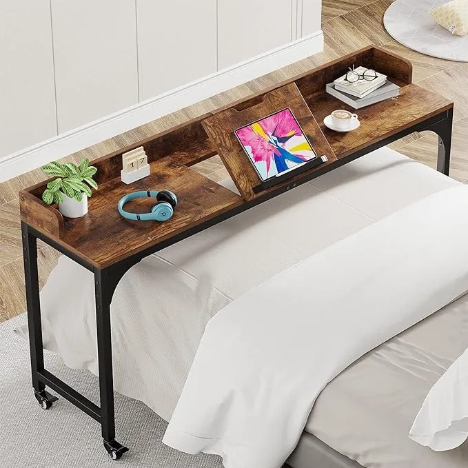 Tribesigns Overbed Table with Wheels, Queen Size Over Bed Table with Adjustable Tilt Stand Board, Mobile Computer Desk Laptop Cart Bar Table for Home and HospitalTribesigns Overbed Table with Wheels, Queen Size Over Be…